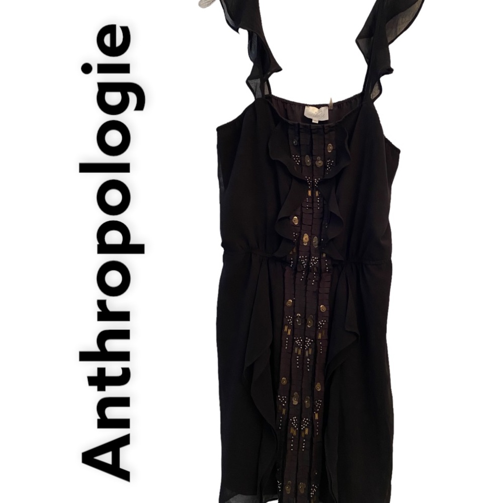 Anthropologie LuPruvia Off shoulder Dress Black Sequin Detail L